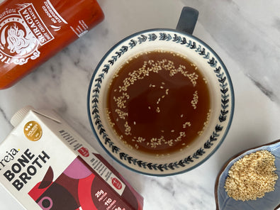 Boost Your Broth: Beef Bone Broth with Sriracha & Toasted Sesame Seeds